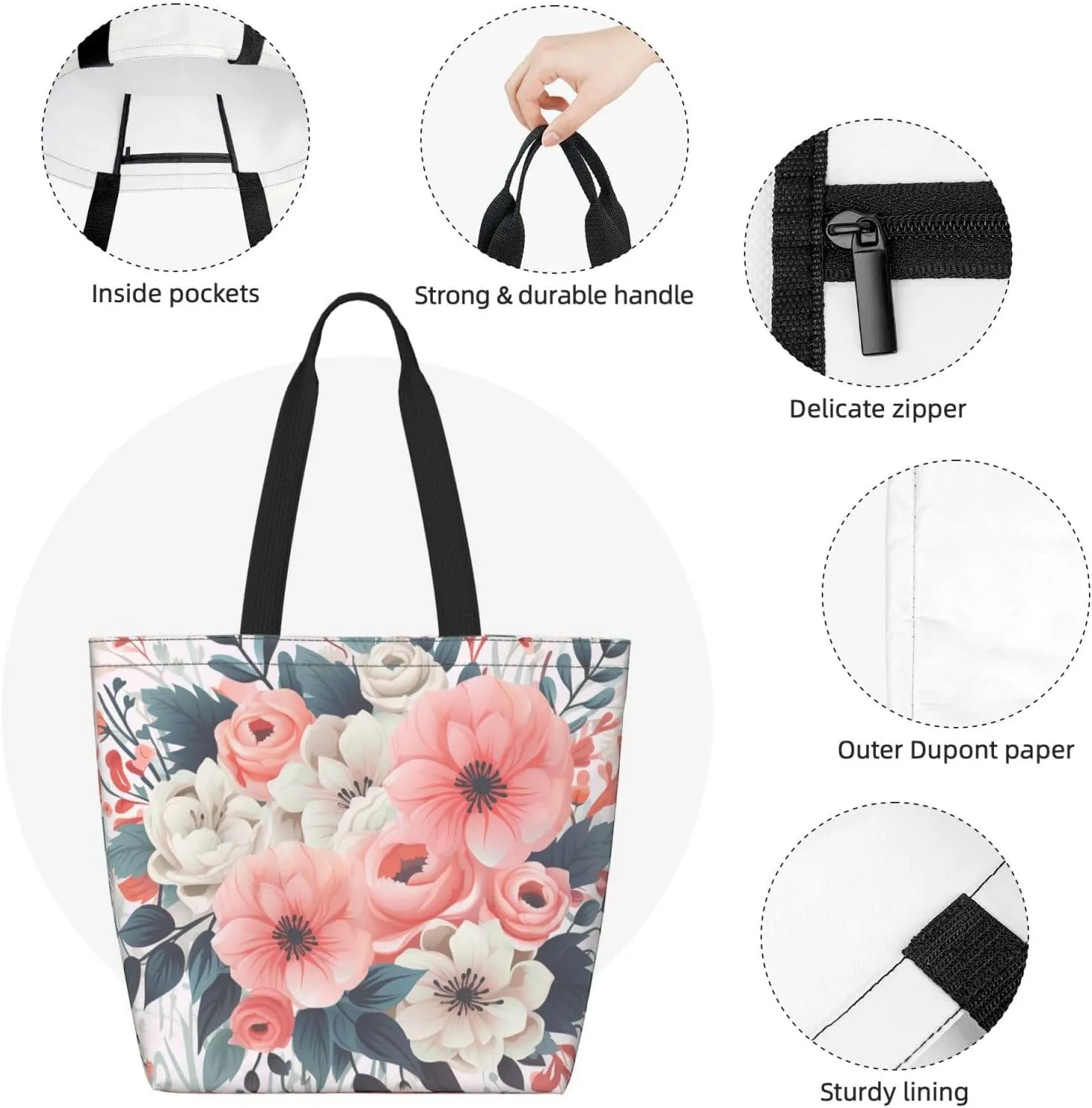 Tote Bag for Women Grocery Bag Reusable Shopping Bag Purple abstract elements Handbag Foldable Shoulder Bag