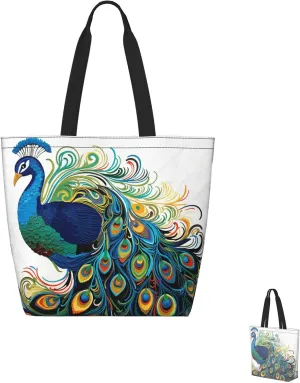 Tote Bag for Women Grocery Bag Reusable Shopping Bag Purple abstract elements Handbag Foldable Shoulder Bag