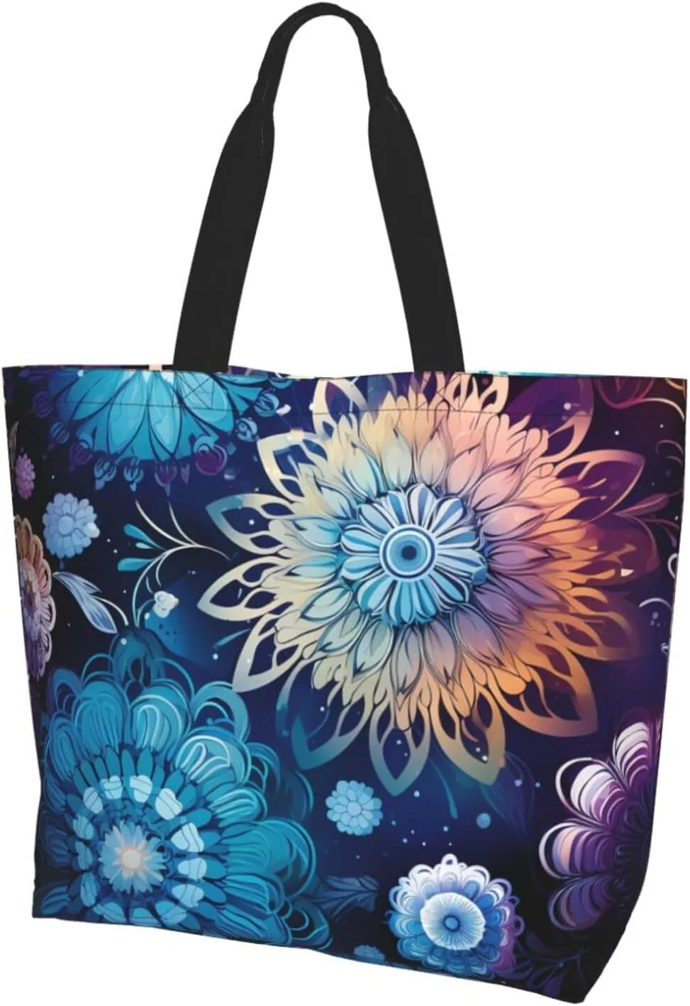 Tote Bag for Women Grocery Bag Reusable Shopping Bag Purple blue background Handbag Foldable Shoulder Bag