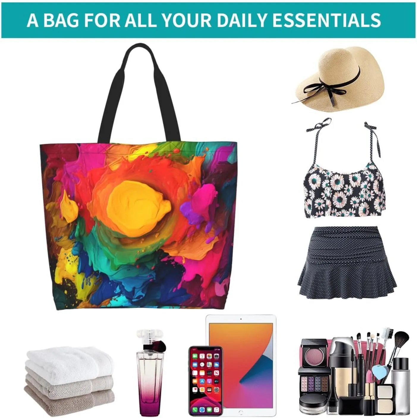Tote Bag for Women Grocery Bag Reusable Shopping Bag Purple blue background Handbag Foldable Shoulder Bag