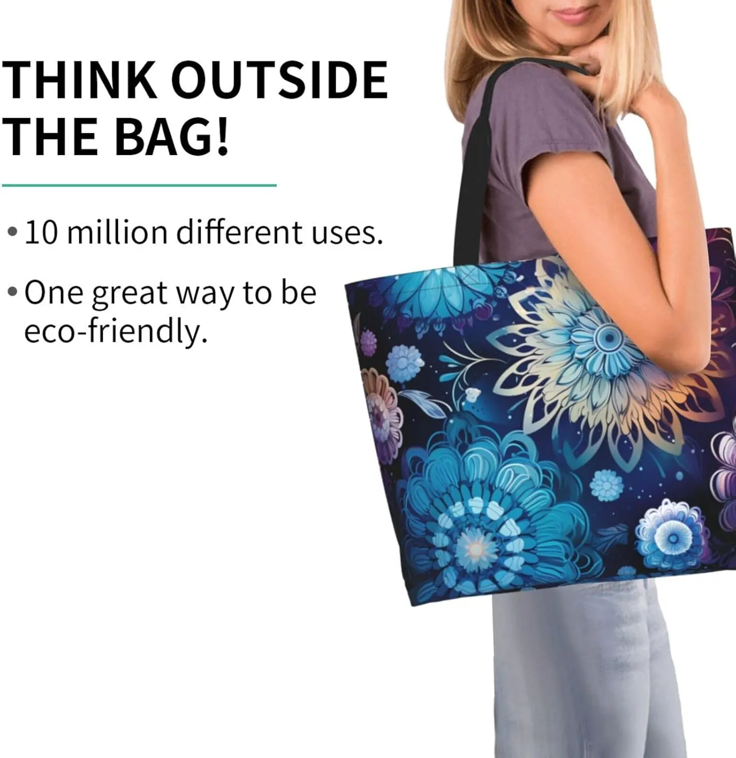 Tote Bag for Women Grocery Bag Reusable Shopping Bag Purple blue background Handbag Foldable Shoulder Bag