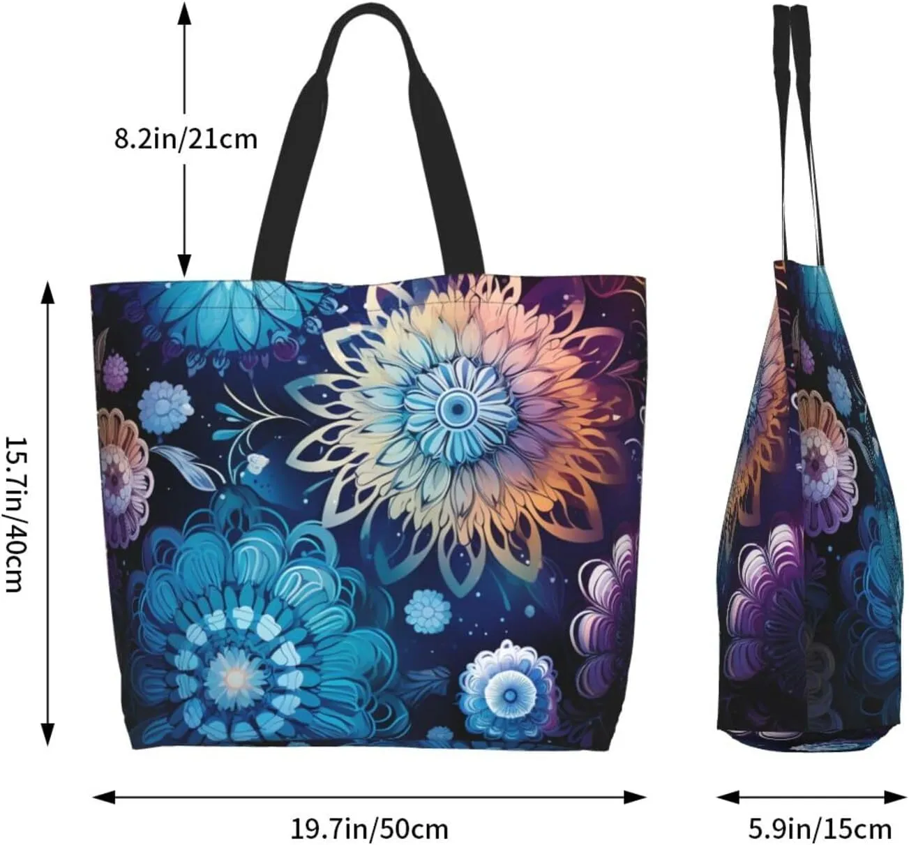 Tote Bag for Women Grocery Bag Reusable Shopping Bag Purple blue background Handbag Foldable Shoulder Bag
