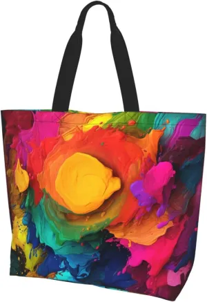 Tote Bag for Women Grocery Bag Reusable Shopping Bag Purple blue background Handbag Foldable Shoulder Bag