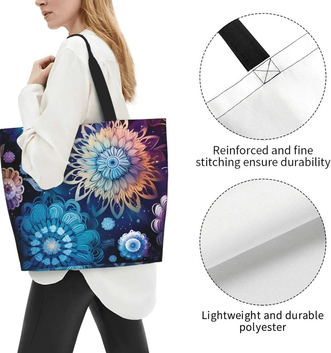 Tote Bag for Women Grocery Bag Reusable Shopping Bag Purple blue background Handbag Foldable Shoulder Bag