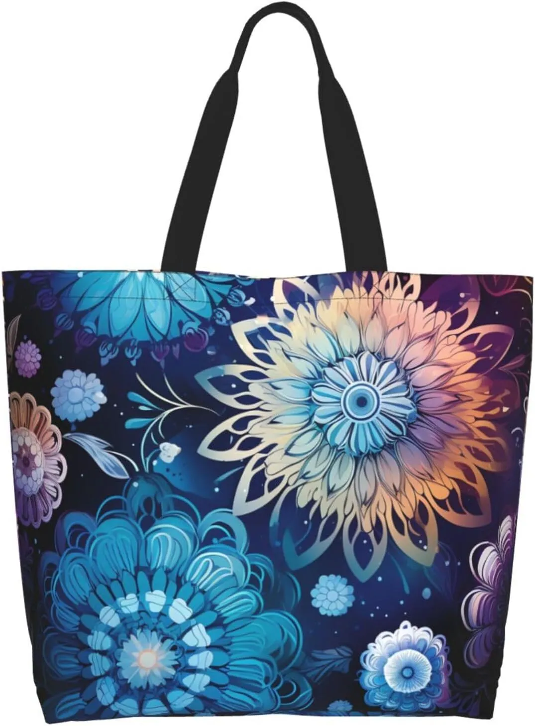 Tote Bag for Women Grocery Bag Reusable Shopping Bag Purple blue background Handbag Foldable Shoulder Bag