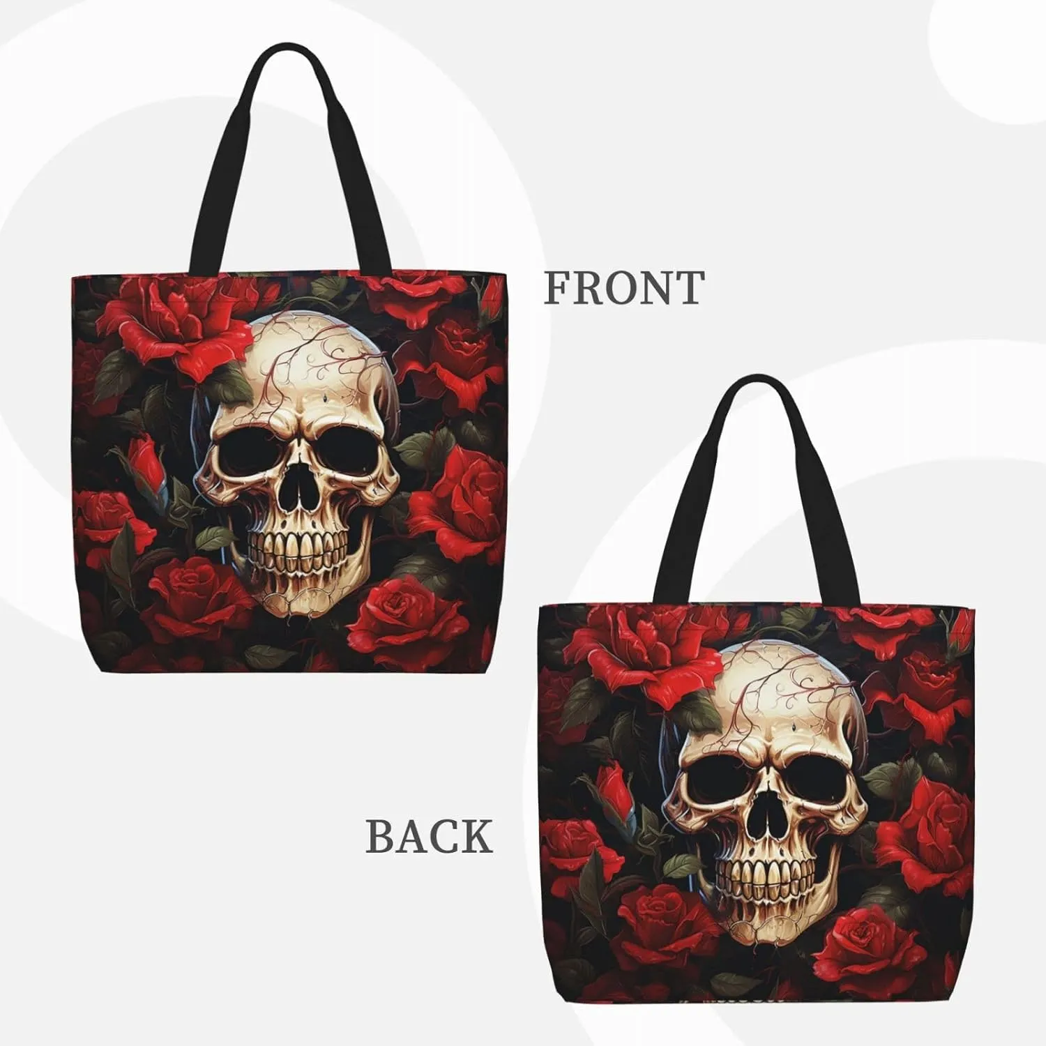 Tote Bag for Women Grocery Bag Reusable Shopping Bag Sugar Skull Rose Handbag Foldable Shoulder Bag