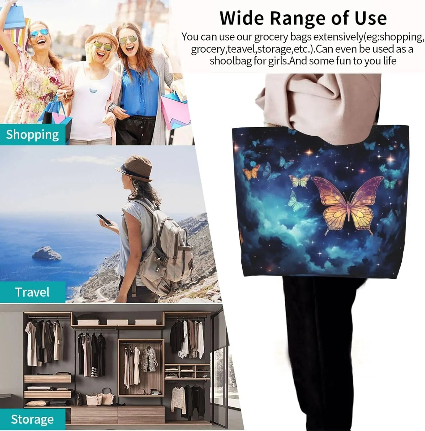 Tote Bag for Women Grocery Bag Reusable Shopping Bag Sunset at dusk Handbag Foldable Shoulder Bag