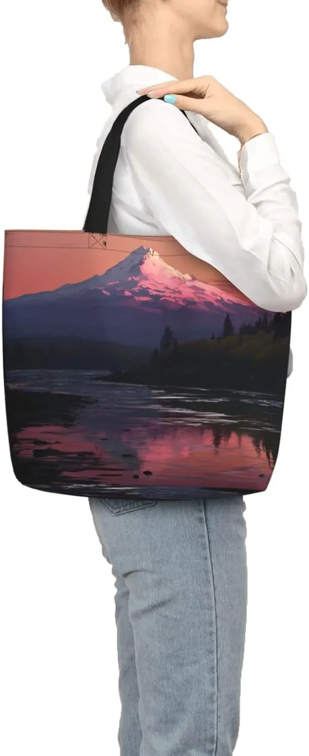 Tote Bag for Women Grocery Bag Reusable Shopping Bag Tree branch silhouette at dusk Handbag Foldable Shoulder Bag