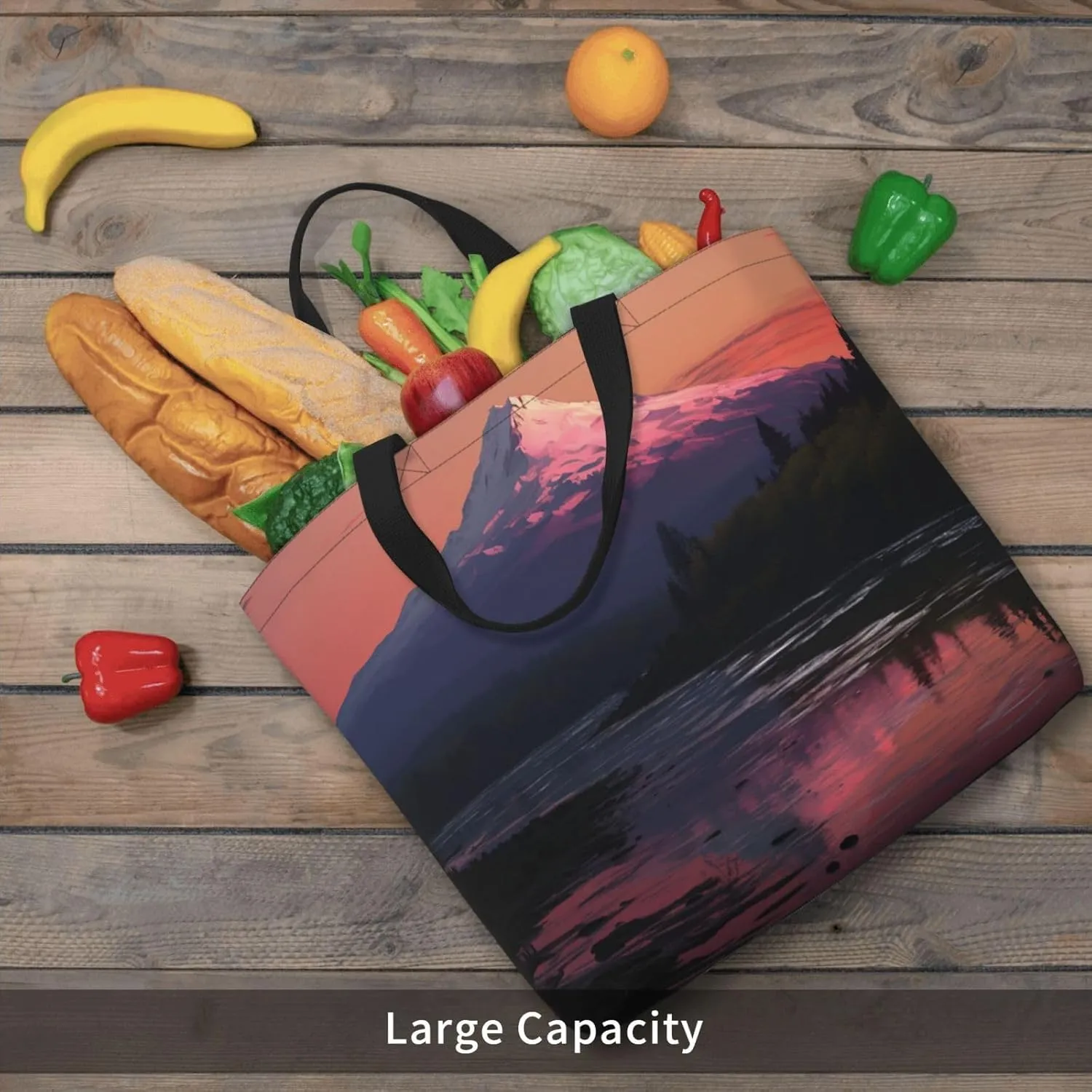 Tote Bag for Women Grocery Bag Reusable Shopping Bag Tree branch silhouette at dusk Handbag Foldable Shoulder Bag