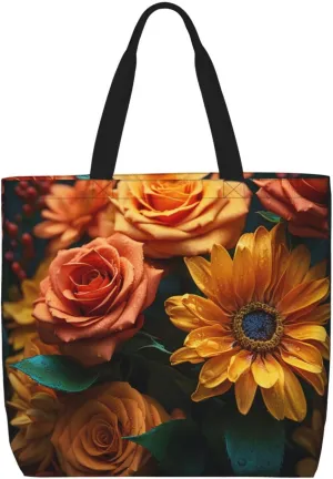 Tote Bag for Women Grocery Bag Reusable Shopping Bag Vintage Rose Blooms Handbag Foldable Shoulder Bag