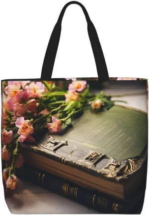 Tote Bag for Women Grocery Bag Reusable Shopping Bag White Flowers Handbag Foldable Shoulder Bag