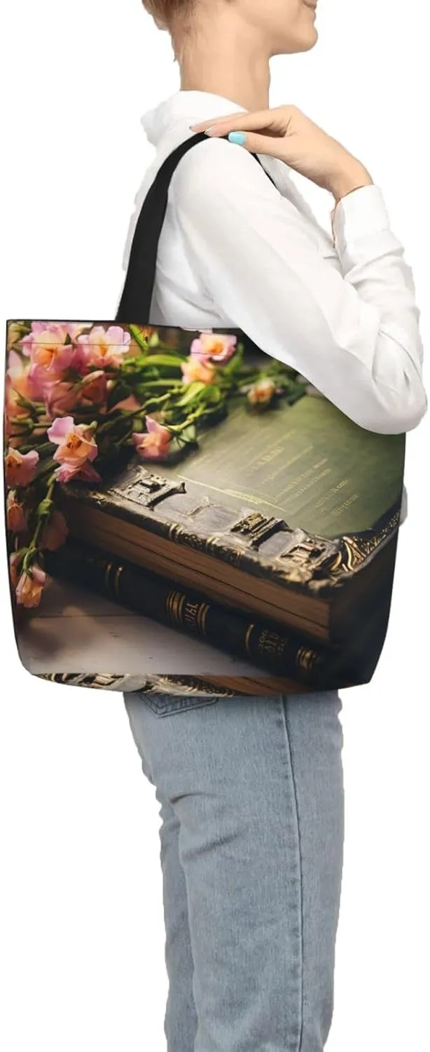 Tote Bag for Women Grocery Bag Reusable Shopping Bag White Flowers Handbag Foldable Shoulder Bag