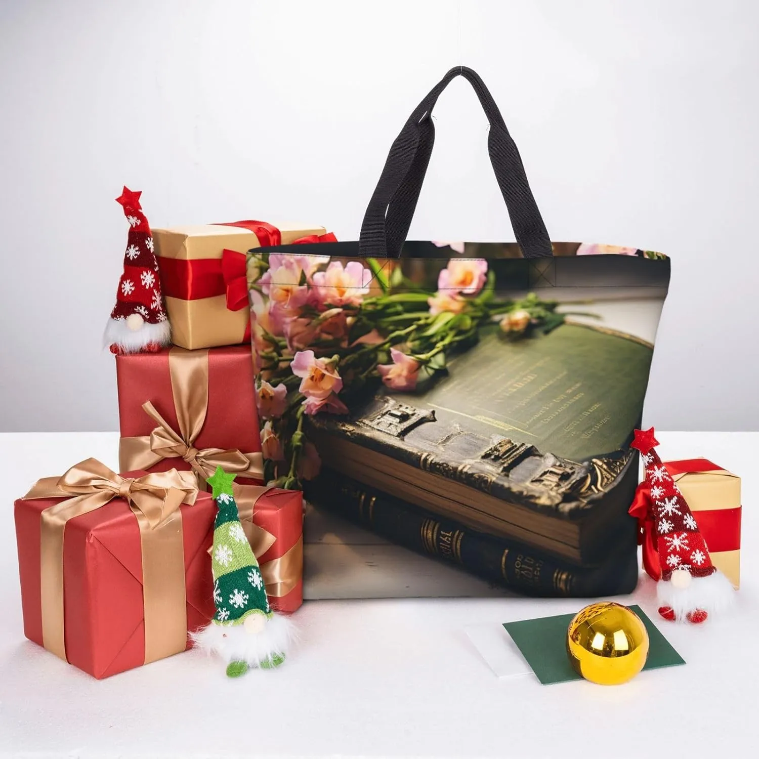 Tote Bag for Women Grocery Bag Reusable Shopping Bag White Flowers Handbag Foldable Shoulder Bag