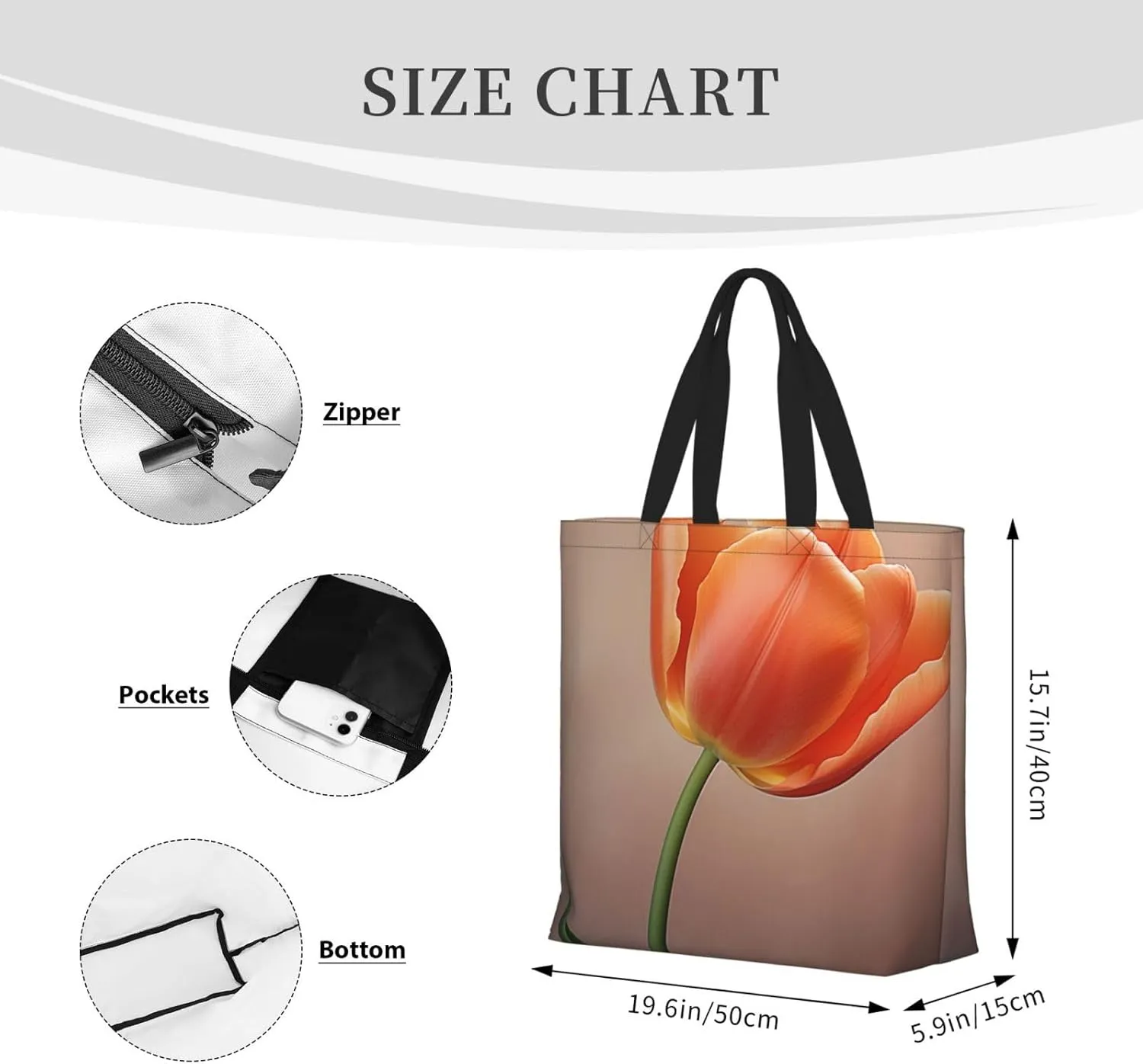 Tote Bag for Women Grocery Bag Reusable Shopping Bag White Flowers Handbag Foldable Shoulder Bag