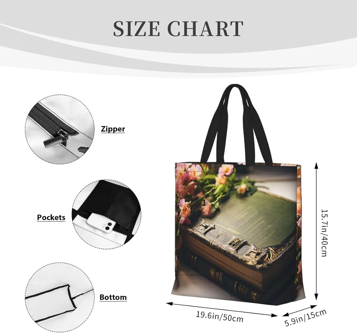Tote Bag for Women Grocery Bag Reusable Shopping Bag White Flowers Handbag Foldable Shoulder Bag