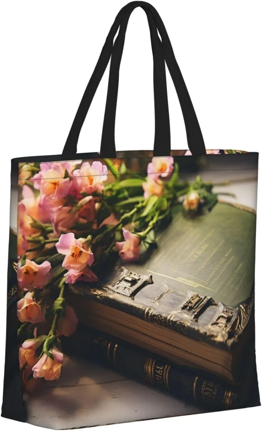Tote Bag for Women Grocery Bag Reusable Shopping Bag White Flowers Handbag Foldable Shoulder Bag
