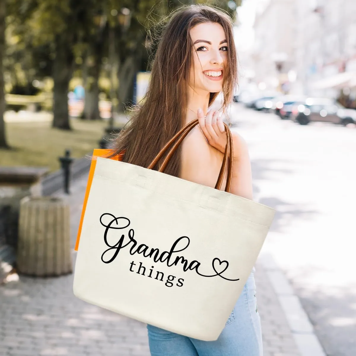 Tote Bag For Women Large Shoulder Canvas Tote Bag with Leather Handles Reusable Grocery Bags for Vacation, Shopping