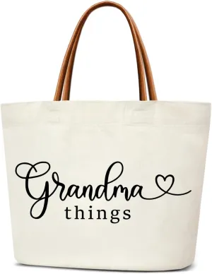 Tote Bag For Women Large Shoulder Canvas Tote Bag with Leather Handles Reusable Grocery Bags for Vacation, Shopping