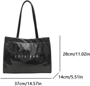 Tote Bag for Women,Large Work Tote Bag Letter Printed Bag PVC Tote Bag Clear Plastic Shoulder Bag Top Handle Hobo Bag