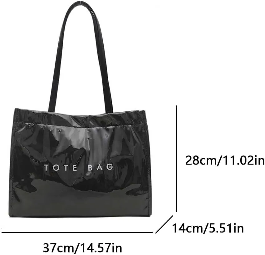 Tote Bag for Women,Large Work Tote Bag Letter Printed Bag PVC Tote Bag Clear Plastic Shoulder Bag Top Handle Hobo Bag