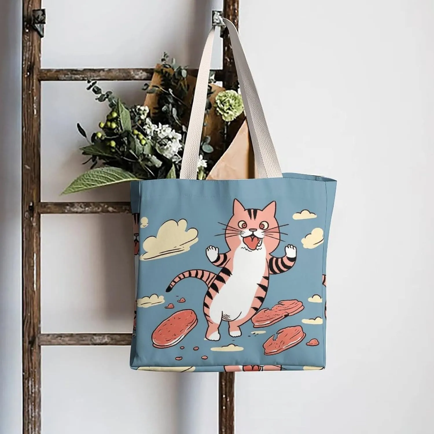 Tote Bag Laptop Handbag Cartoon Santa Claus Grocery Bag Canvas Shoulder Bag Crossbody Bag for Travel