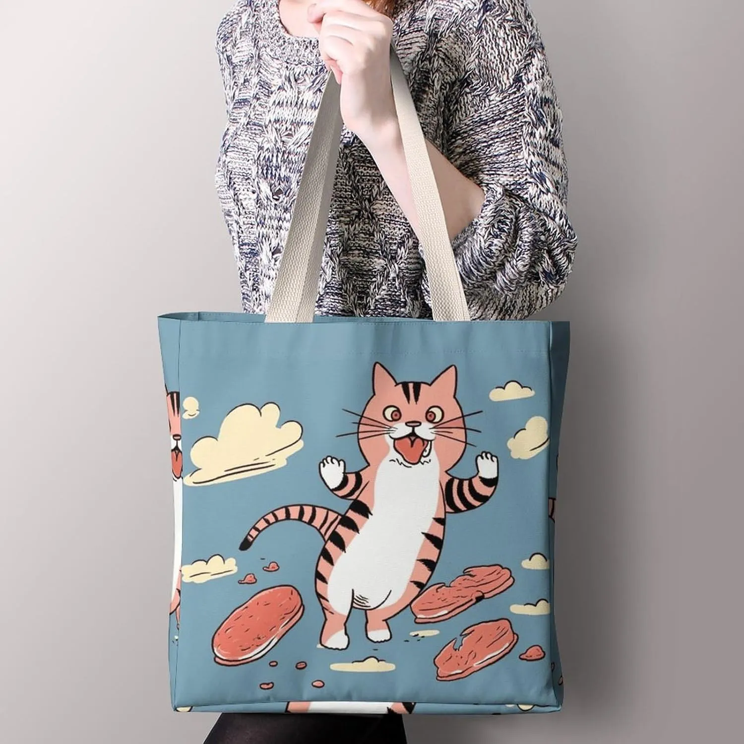 Tote Bag Laptop Handbag Cartoon Santa Claus Grocery Bag Canvas Shoulder Bag Crossbody Bag for Travel