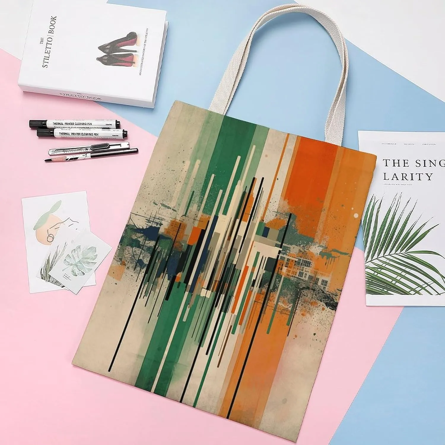 Tote Bag Laptop Handbag Green Decorative Pattern Grocery Bag Canvas Shoulder Bag Crossbody Bag for Travel