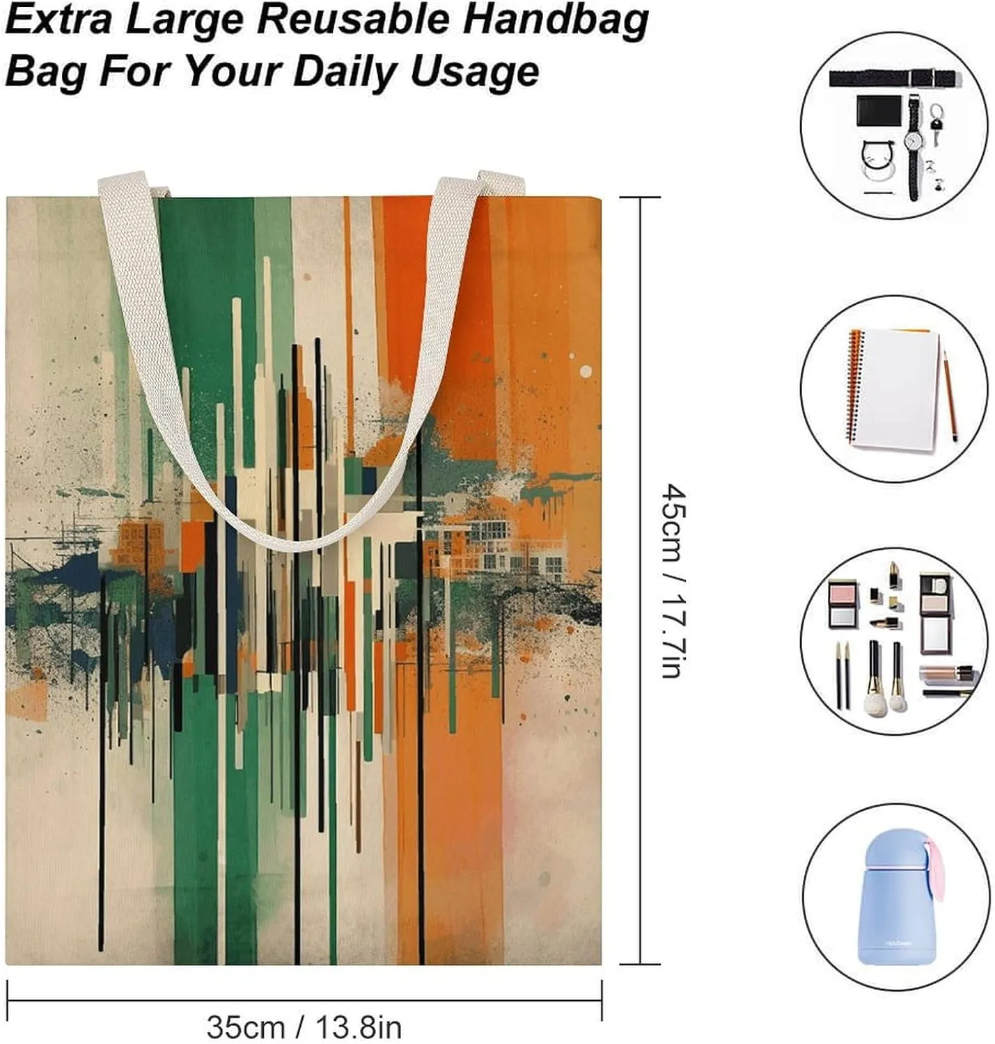 Tote Bag Laptop Handbag Green Decorative Pattern Grocery Bag Canvas Shoulder Bag Crossbody Bag for Travel