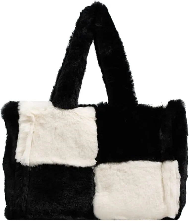 Tote Bag large Shoulder Bag Fleece Faux Fur Hobo Tote Bag Handbag Retro Bag Solid Color