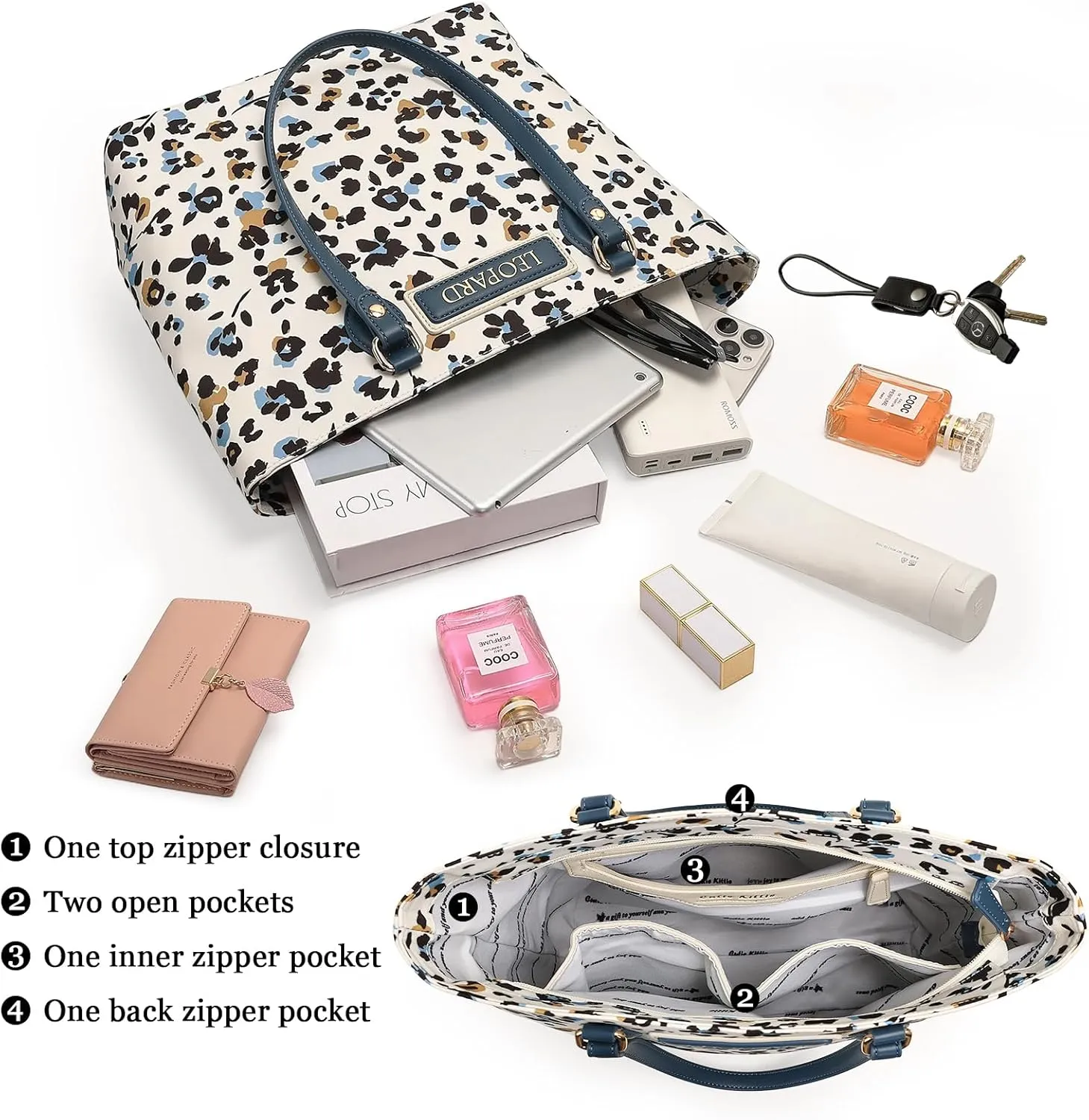 Tote bags for women, tote purse, nylon tote bag, with zipper and pockets, waterproof, lightweight
