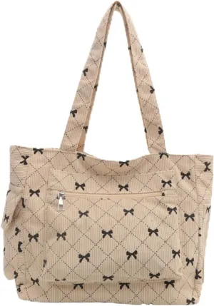 Tote Brown Bag Cute Bow with Multi Pockets Shopping Travel Women Large Shoulder Purse Handbag Slouchy Hobo Bag