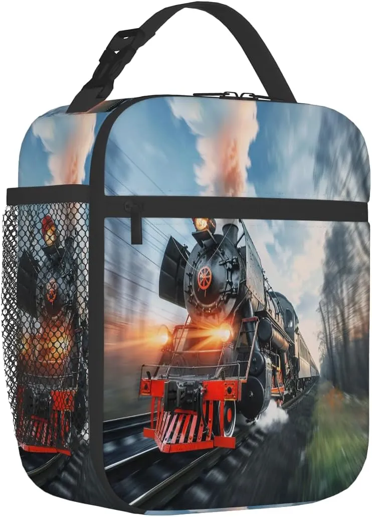 Train Lunch Box for Girl Boy Insulated Reusable Lunch Bag Portable Cooler Bag with Handle for School Camping Picnic