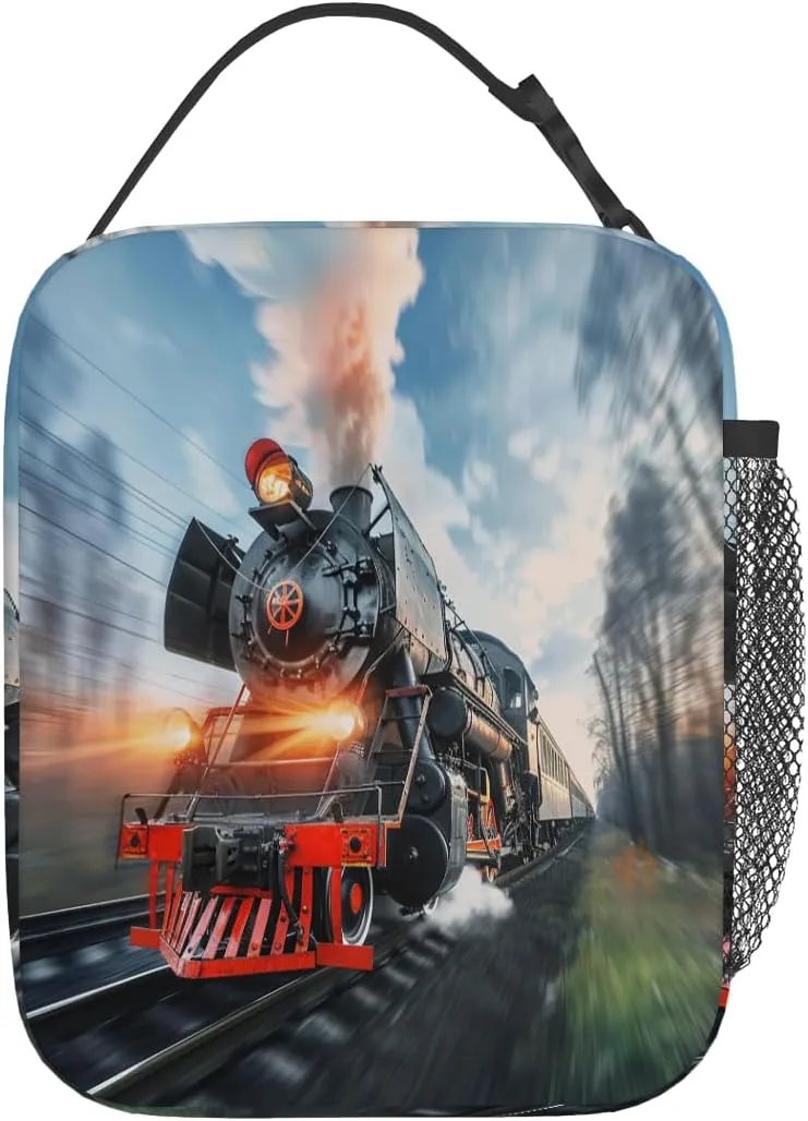 Train Lunch Box for Girl Boy Insulated Reusable Lunch Bag Portable Cooler Bag with Handle for School Camping Picnic