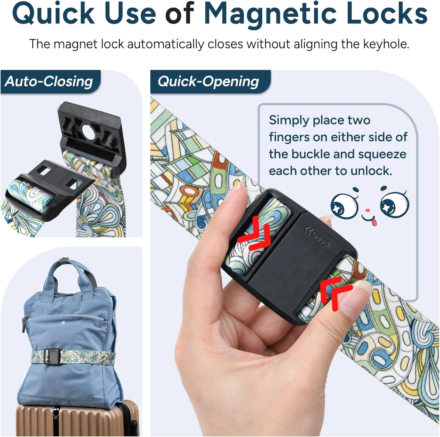 Travel Inspira Magnetic Quick-Release Luggage Strap – Adjustable Travel Belt for Suitcases, Secure Add-a-Bag Organizer for Carry-On Bags (Lightweight & Stylish Design)