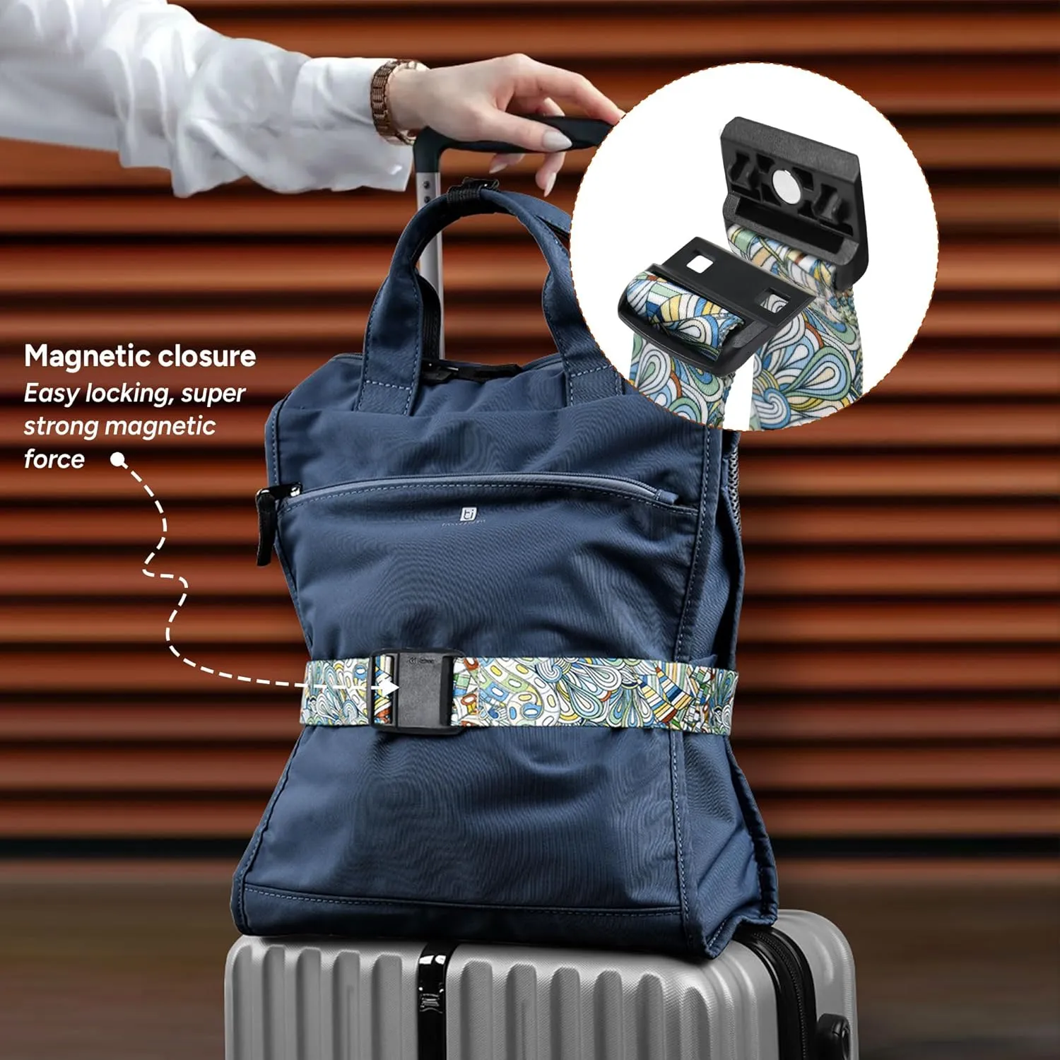 Travel Inspira Magnetic Quick-Release Luggage Strap – Adjustable Travel Belt for Suitcases, Secure Add-a-Bag Organizer for Carry-On Bags (Lightweight & Stylish Design)