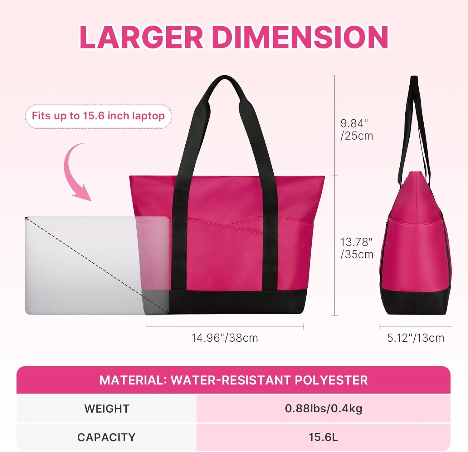 Travel Tote Bag for Women, Large Tote Handbag with Zipper, Beach Bag with Multi Pockets for College Work Shopping