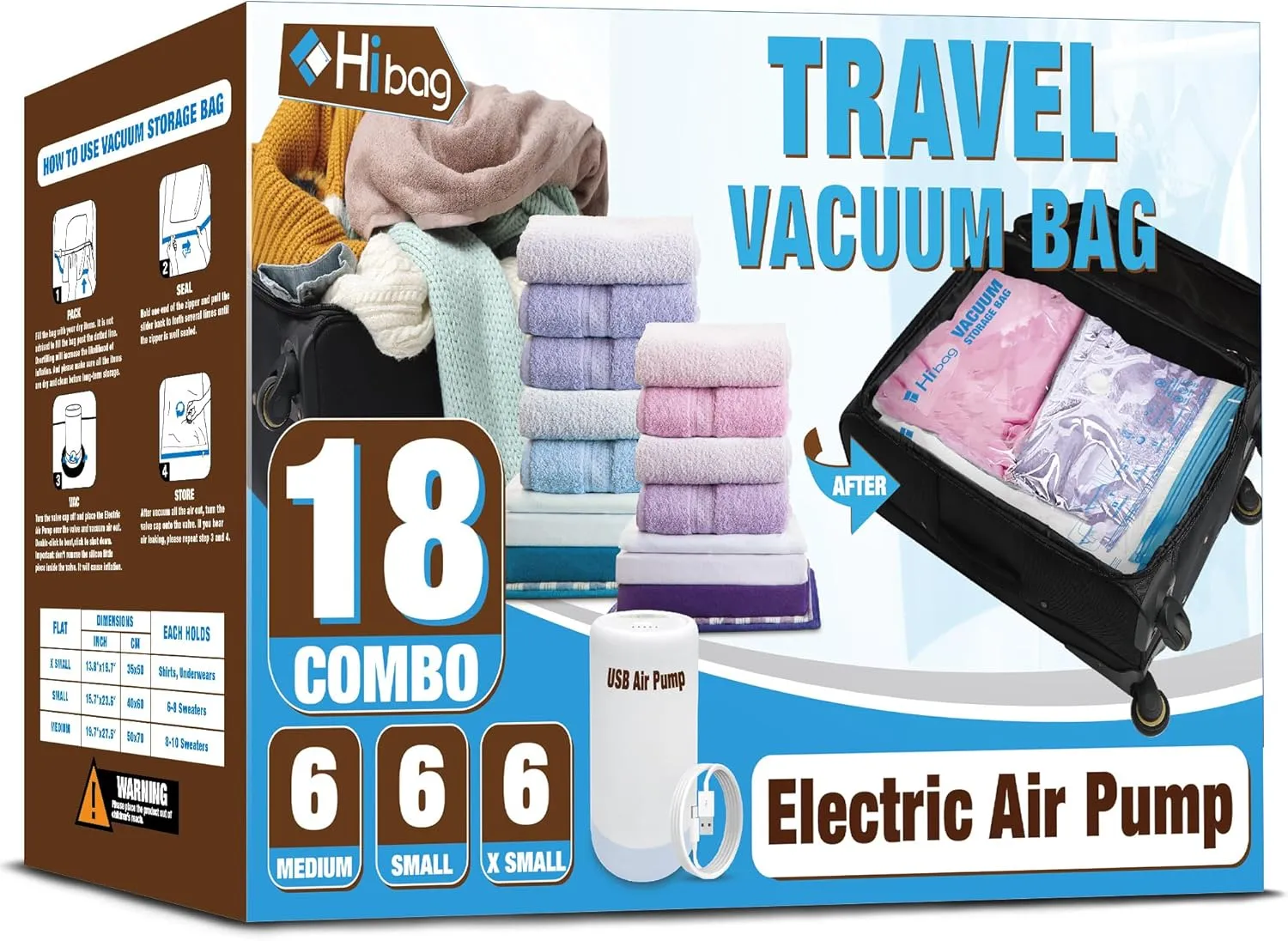 Travel Vacuum Bags with Electric Pump for Luggage and Suitcase, Vacuum Seal Compression Packing Bags for Clothes Clothing, Combo 18 Pack