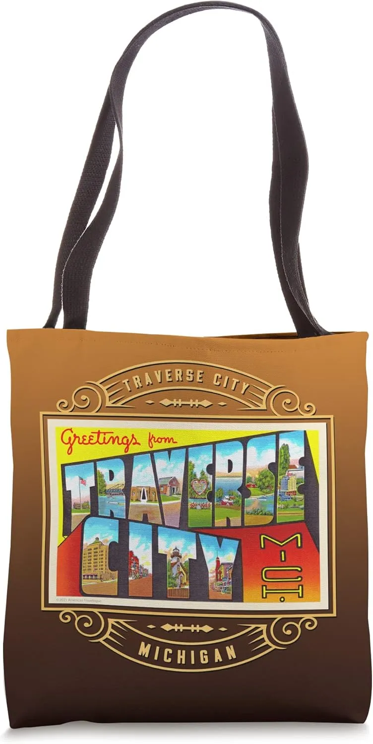 Traverse City Michigan MI Large Letter Postcard Ornate Tote Bag
