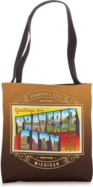 Traverse City Michigan MI Large Letter Postcard Ornate Tote Bag