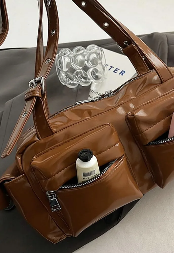 Trendy Shoulder Bags Women 2025 Spring Retro Top Handle Bag Boston Underarm Handbag Satchel Multi-Pockets Purse