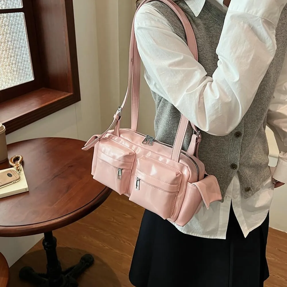 Trendy Shoulder Bags Women 2025 Spring Retro Top Handle Bag Boston Underarm Handbag Satchel Multi-Pockets Purse