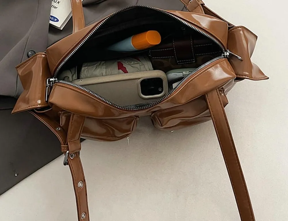 Trendy Shoulder Bags Women 2025 Spring Retro Top Handle Bag Boston Underarm Handbag Satchel Multi-Pockets Purse
