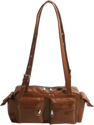Trendy Shoulder Bags Women 2025 Spring Retro Top Handle Bag Boston Underarm Handbag Satchel Multi-Pockets Purse