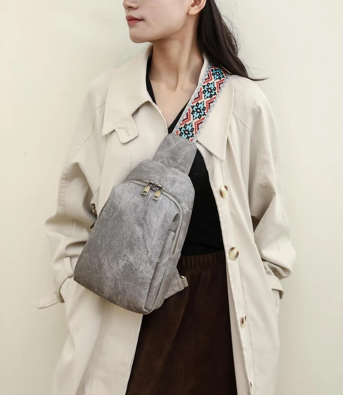 Trendy Sling Bag for Women Shoulder Cross body Bags Vegan Leather Chest Purse with Adjustable Strap