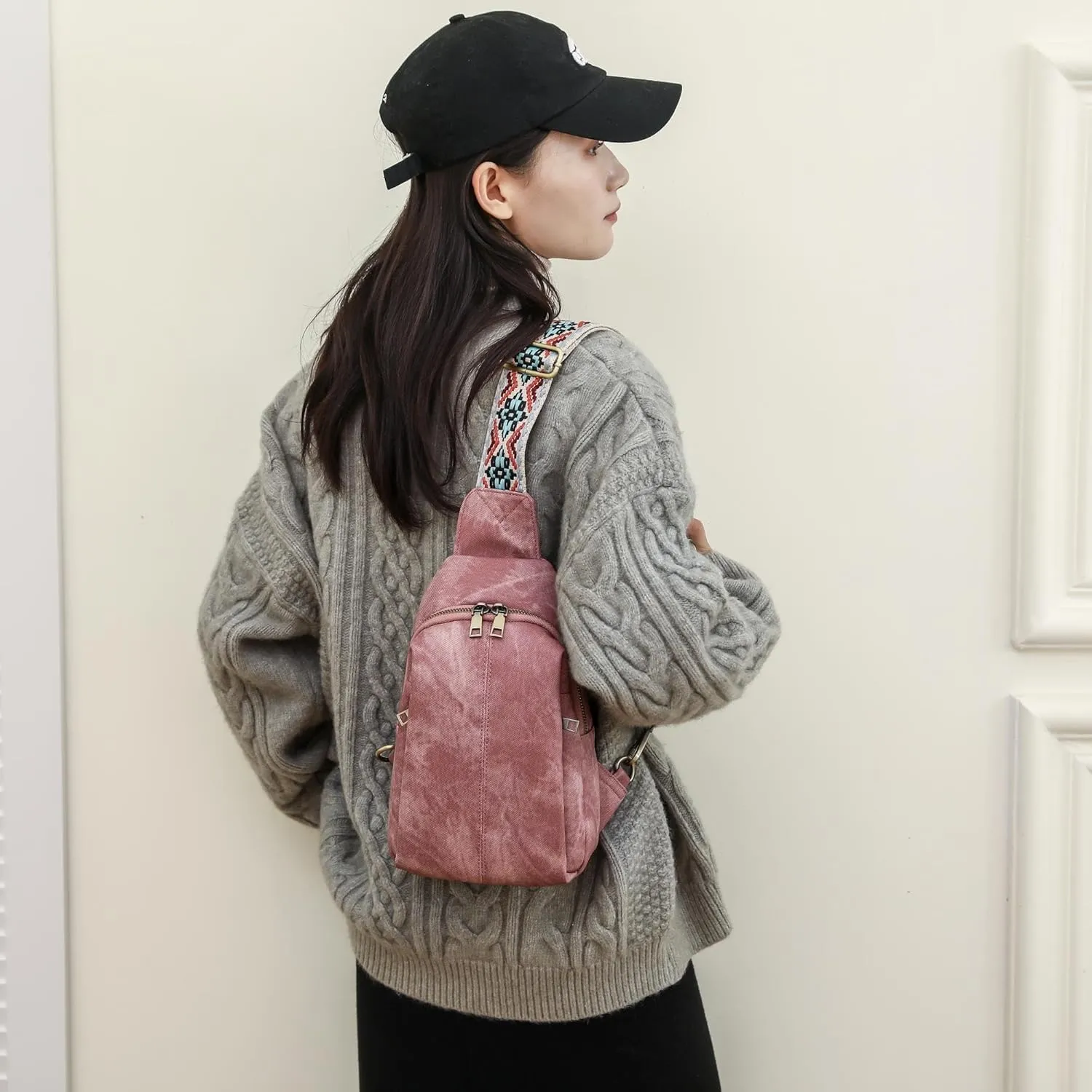 Trendy Sling Bag for Women Shoulder Cross body Bags Vegan Leather Chest Purse with Adjustable Strap