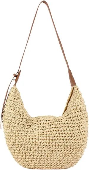 Trendy Straw Crescent Bag Casual Straw Hobo Bag For Women Summer Beach Purse Raffia Tote Crossbody Handbag Bohemian Style