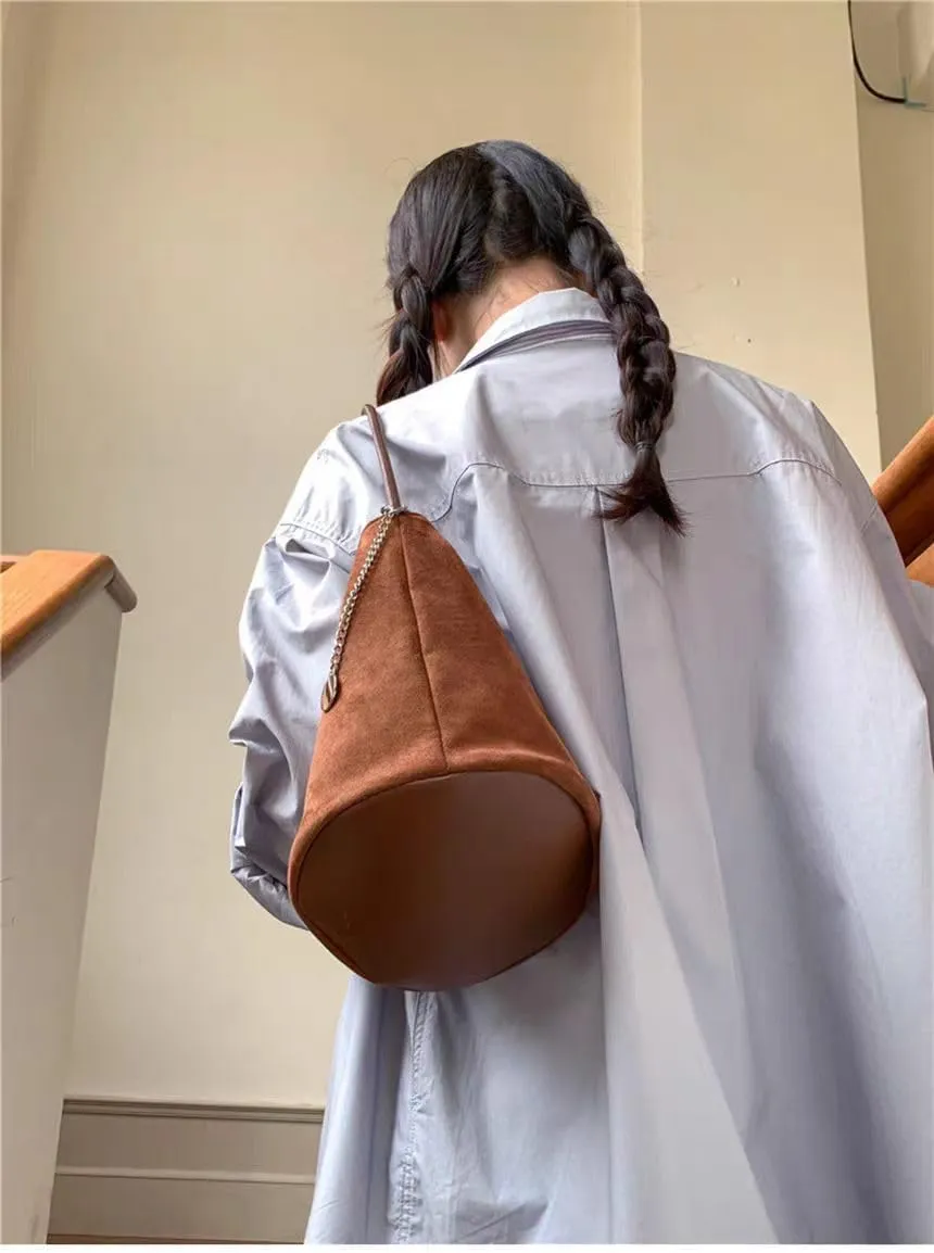 Trendy Suede Hobo Bags for Women Faux Suede Bucket Shoulder Bag Retro Slouchy Work Bag Top-handle Small Tote Handbag