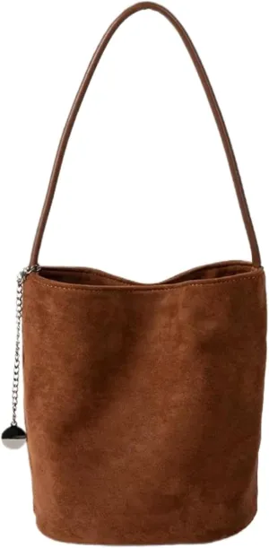 Trendy Suede Hobo Bags for Women Faux Suede Bucket Shoulder Bag Retro Slouchy Work Bag Top-handle Small Tote Handbag