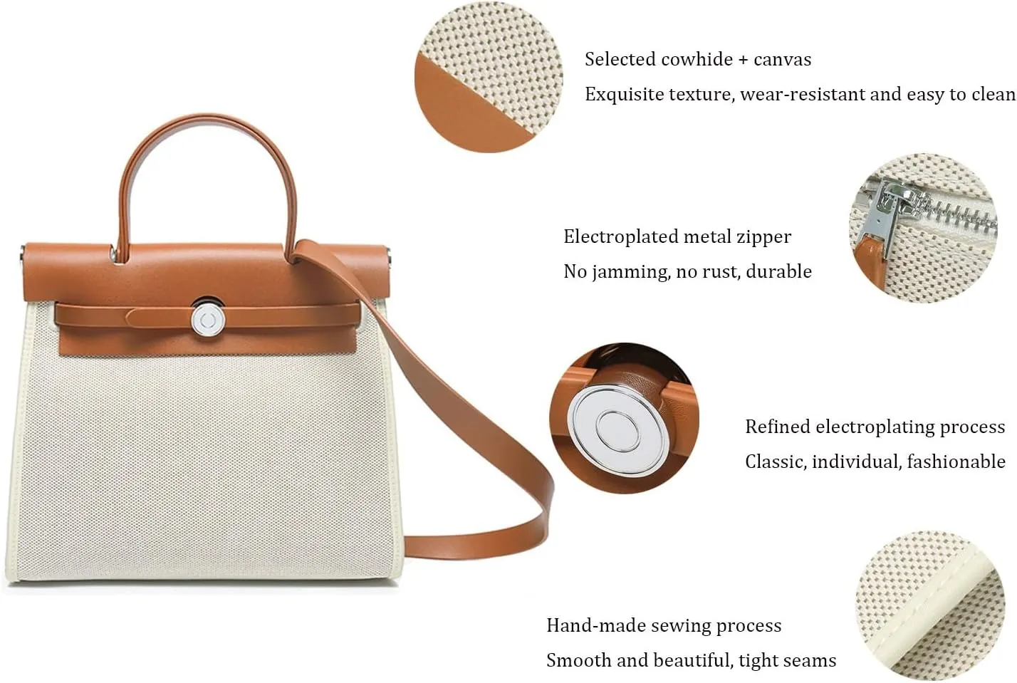 Trendy Top Handle Bags for Women,Classic Leather and Canvas Satchel small Purses Handbags Crossbody with Adjustable Strap