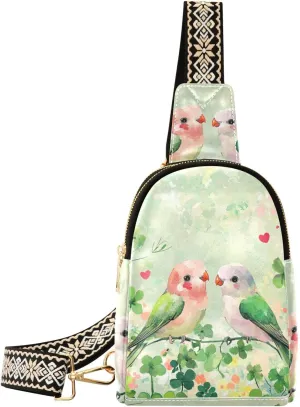trendy Valentine Cartoon Clover Flowers Love Bird leather crossbody bags lightweight for women leather crossbody for hiking